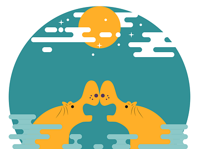 Hippos in the sun hippos illustration sun vector