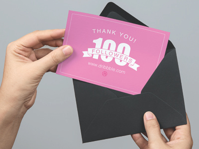 Thank You 100 followers card dribbble envelope followers hands illustrator milestone mock up photoshop thank you