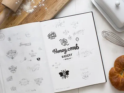 Brand Exploration bee brand honey honey comb honeycomb identity lettering logo mark script