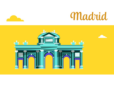 Madrid city flat icon illustration madrid puerta de alcalá spain vectorial