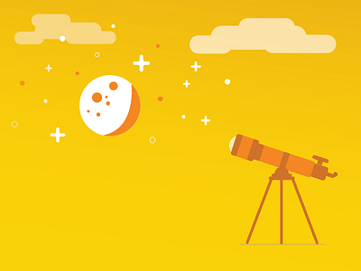 Watching Sky dream flat illustration moon sky stars telescope