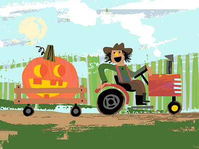 Farming brushes character clouds corn jack o lantern pumpkin scarecrow sky sun texture tractor vector