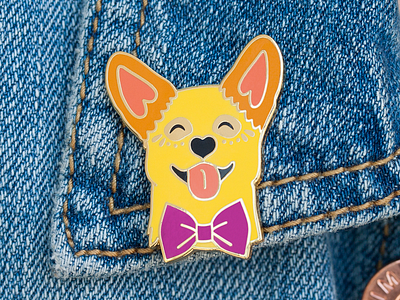 Malz Palz Smiling Corgi Enamel Pin animal corgi dog enamel enamel pin gold happy hearts illustration malz palz pin vector