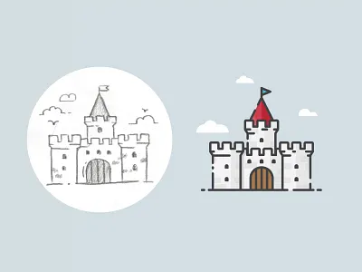 Castle - from sketch to result castle icon illustration infographic infographics pictogram presentation process sketch vector visualization