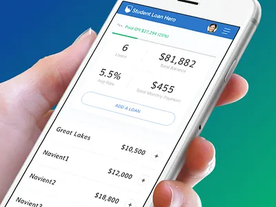 Student Loan Hero - Mobile Loan Dashboard dashboard drawer expand loans mobile progress web app