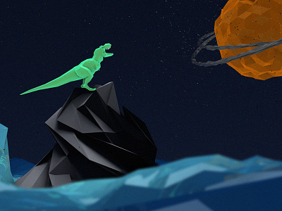 space t-rex 3d lowpoly ocean planet t rex