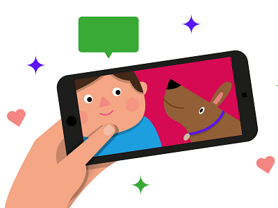 Selfie with the pooch colour cute dog happy iphone pet phone selfie smile vector