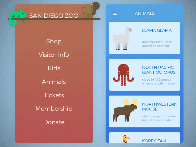 San Diego zoo app animals animation app gif interaction interface ios loop ui ux zoo