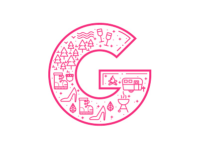 Glamping bbq camping glamping icon iconography illustration line travel type