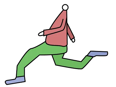 Running man black color green man outline red running walk cycle white