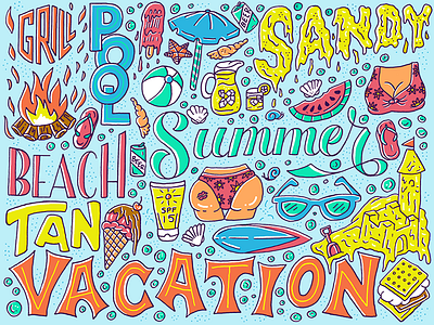 Summer Lovin beach collage grill hand lettering illustration lettering pool sandy summer type typography vacation