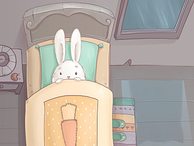 Rabbit in the bed animal bed bird book cute fairy tale illustration kids owl rabbit room