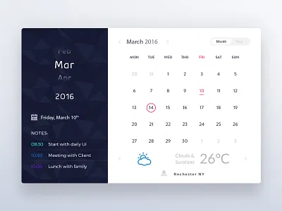 Calendar Widget calendar dailyui date flat free interface month photoshop ui year