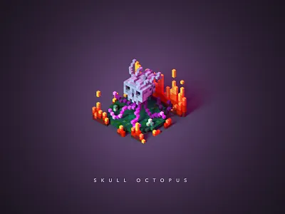 Skull Octopus 3d lowpoly magicavoxel octopus pixel skull voxel
