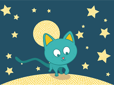 Night walk animal cat illustration moon night star sunset vector