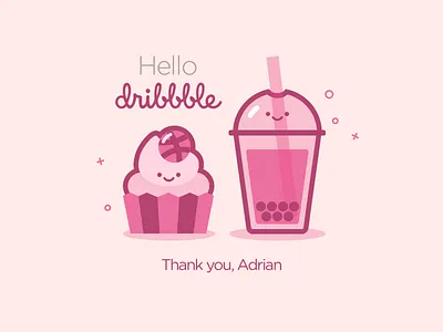 Hello Dribbble bubble tea cupcake cute debut dribbble first shot flat food happy hello pink smile