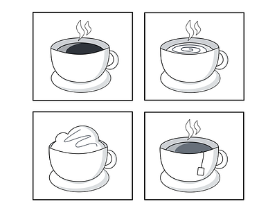 Cafe Drink Icons contrast espresso latte mocha tea vector