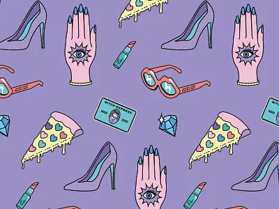 Girls Girls Girls 80s bitch express brand diamond evil eye lacomedi objects pastel pattern pizza shoes sunnies