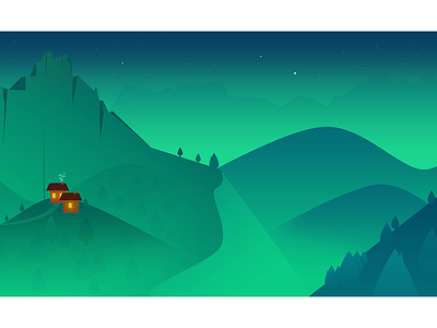 One Night In The Mountain color design illustration line mountains temple tree