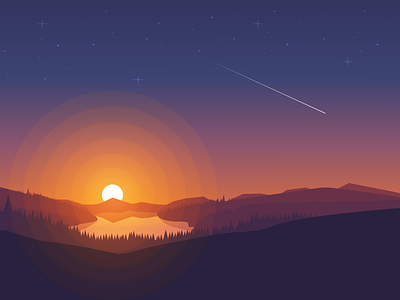 Sunset Lake firewatch gradient illustration landscape nature sunset