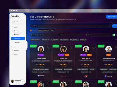 Consilio: Connecting Experts and Projects admin calendar consultant consulting crm dark dashboard design design system experience expert figma gradient interface platform project skill ui user friendly web design