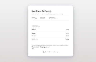 Purchase Receipt. Daily UI. Challenge #017 017 challenge cleanui dailyui dailyuichallenge design purchase receipt ui