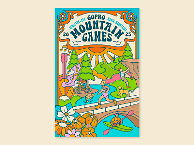 GoPro Mountain Games 2025 Poster Illustration colorado flower illustration gopro mountain games kayaking mountain biking mountain illustration nienowbrand outdoor poster design poster running sunny summer poster vail valley