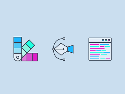 Design process icons coding color design icons illustration minimal strokes