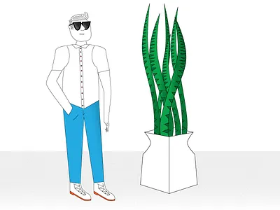 Boy and plant boy character denim greenery jeans plant pocket shrub