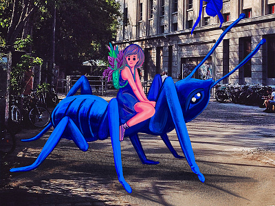 The Girl With Lavanda Backpack ant artitup blue experimentalist girl illustration job loretaisac panting photoshop pink surrealism