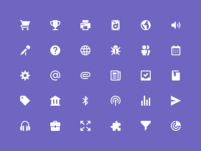 Zondicons bug cart cog date harddrive headphones icons purple tag trophy volume