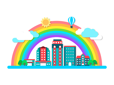 Rainbow City art city design icon illustration landing logo nature rainbow sky skyline vector