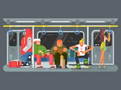 Subway character flat girl illustration kit8 man metro people subway vector woman