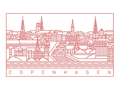 Copenhagen architecture building city copenhagen denmark europe illustration landscape line art outline scandinavia stroke