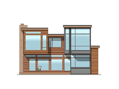 Deschutes River House, OR architecture cabin house illustration line art modern home shadows wood