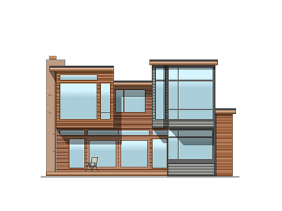 Deschutes River House, OR architecture cabin house illustration line art modern home shadows wood
