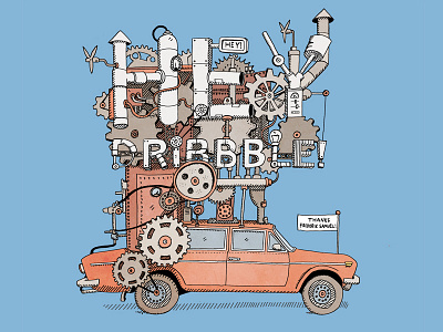 First shot car illustration ink