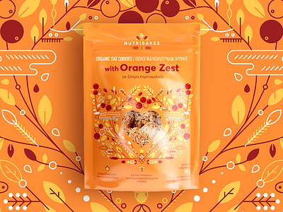 Nutribakes Orange zest cookies design fruit leaf leaves mockup nutribakes oat cookies orange packaging superfood vector