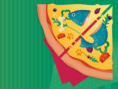 Pizza bone cheese dots eyes fish illustration pepper pizza sausage