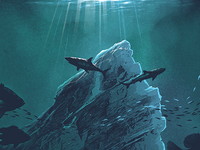 Red Rocks Poster WIP fish ocean red rocks sea sharks underwater