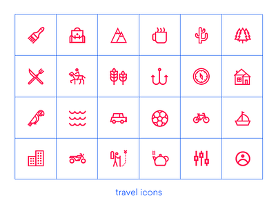 Travel Icons - Terrain, Transportation, Theme icon minimalist ui ux