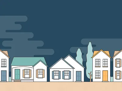 Little neighborhood clouds fog home house illustrations maisons neighborhood nuages suburbs town trees windows