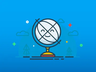 Mr.Ota App icon 4 character clouds dots globe icon illustration outline smile tree world