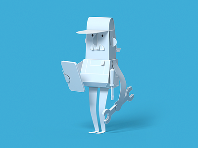 Paper boy 3d character device paper render service tech telecom tool