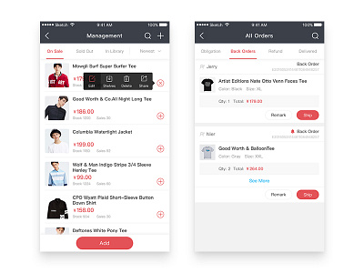 Goods and Order app e commerce ui