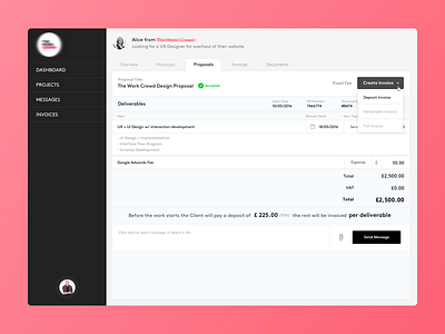 Freelancer Platform Dash dashboard dropdown freelance invoice product proposal tabs ui ux
