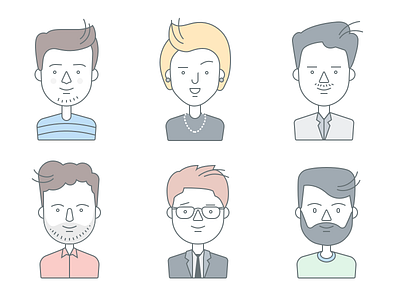 Character Design avatars character face female illustration male minimal people