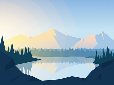 Dawn Lake dawn gradient illustration lake landscape mountain nature outline