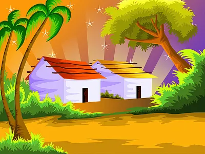 Village Scenery background bg home house illustration illustrations natural place nature scenery trees