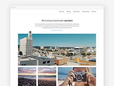 Top of careers page careers page clean navigation hero image jobs ui ux